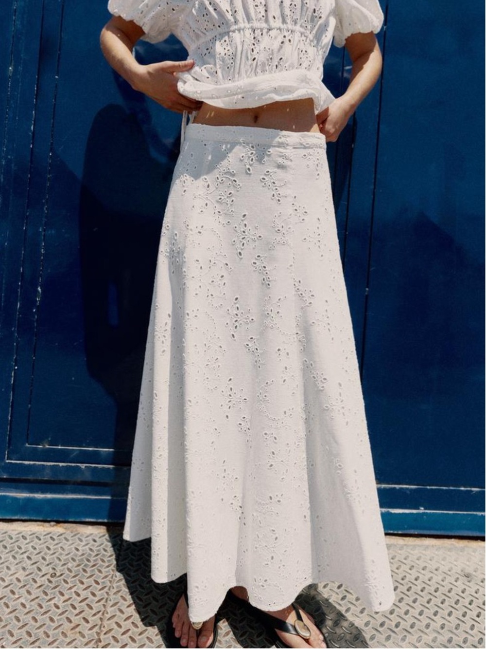 ZARA EMBROIDERED EYELET MIDI SKIRT - Stylish Summer Essential